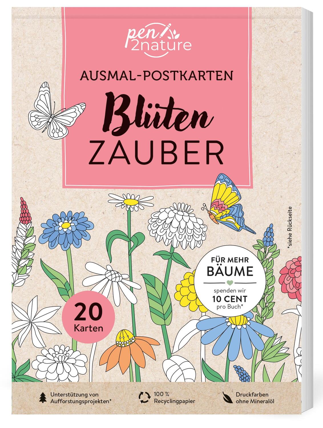 Cover: 9783987640940 | Ausmal-Postkarten Blütenzauber 20 Karten | Pen2nature | Taschenbuch