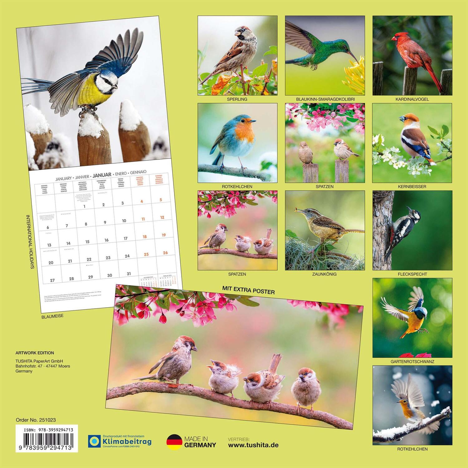 Rückseite: 9783959294713 | Vögel 2025 | Kalender 2025 | Kalender | Artwork Edition | 28 S. | 2025