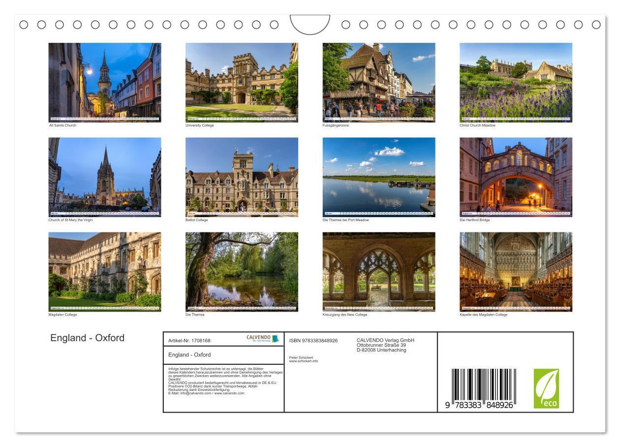 Bild: 9783383848926 | England - Oxford (Wandkalender 2025 DIN A4 quer), CALVENDO...