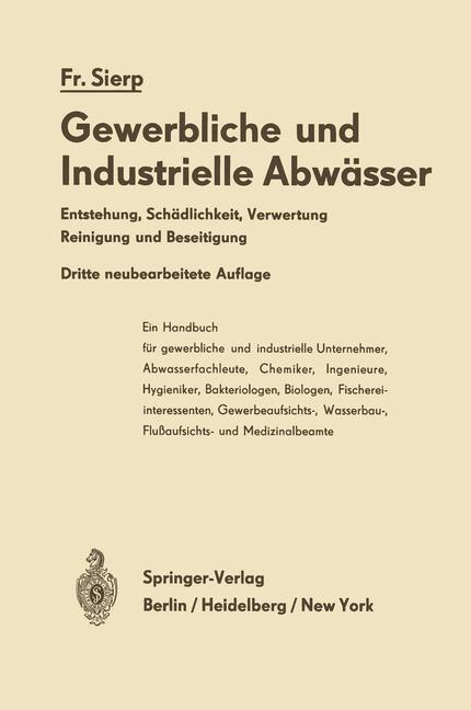 Cover: 9783642490095 | Die Gewerblichen und Industriellen Abwässer | Friedrich Sierp | Buch