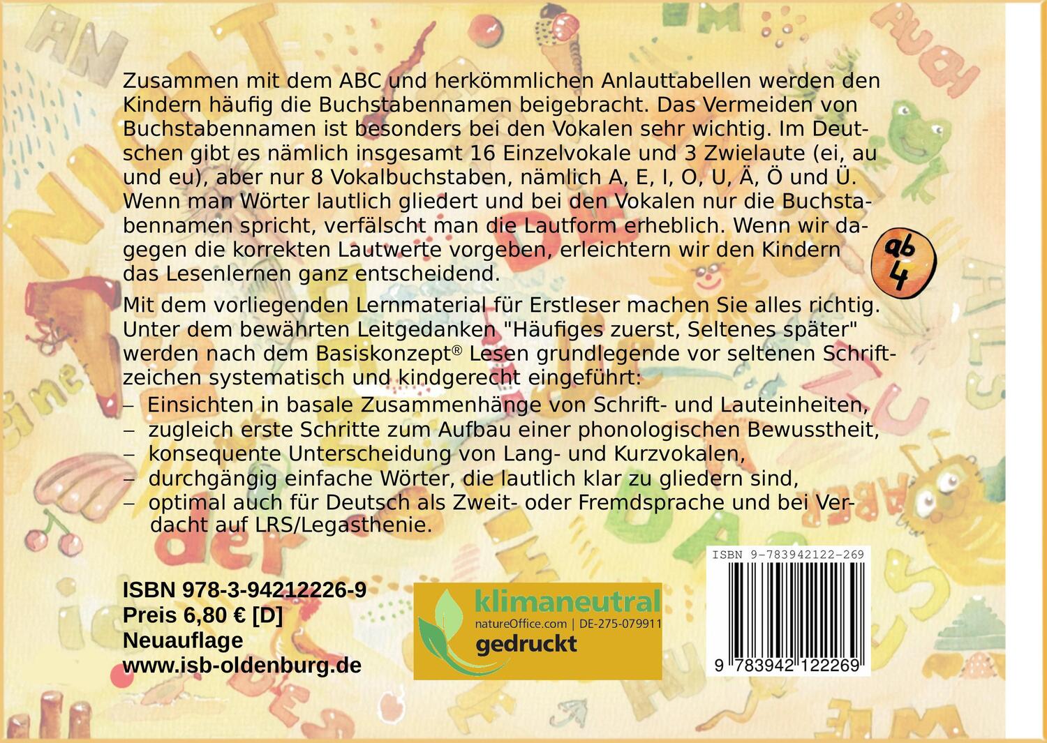 Rückseite: 9783942122269 | Besser lesen lernen | Günther Thomé (u. a.) | Taschenbuch | 44 S.
