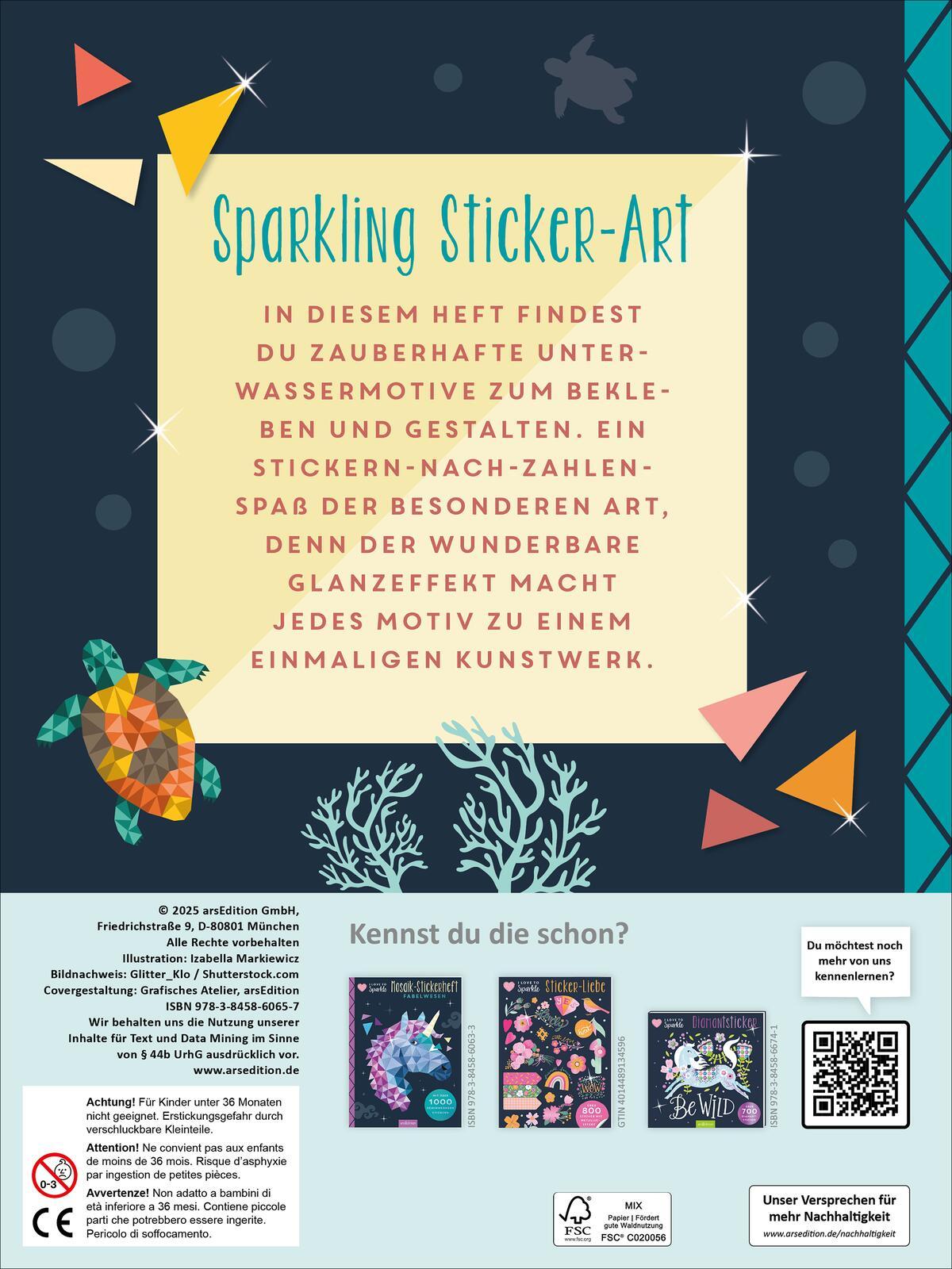 Rückseite: 9783845860657 | I Love to Sparkle - Mosaik-Stickerheft Unterwasserwelt | Markiewicz