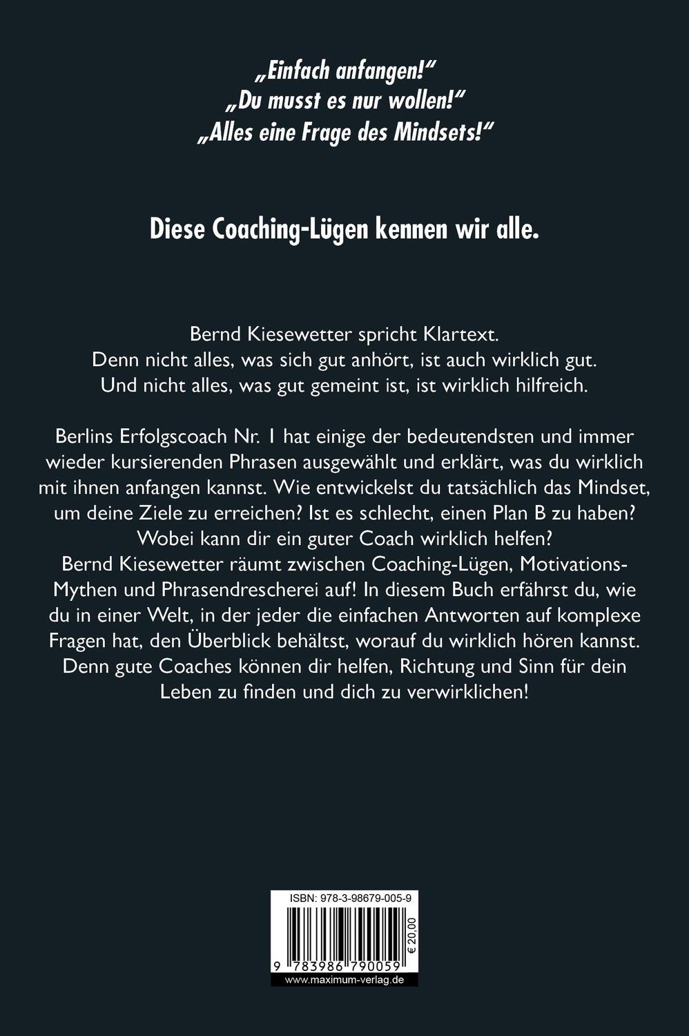 Bild: 9783986790059 | Coaching Lügen? | Bernd Kiesewetter | Buch | Deutsch | 2022
