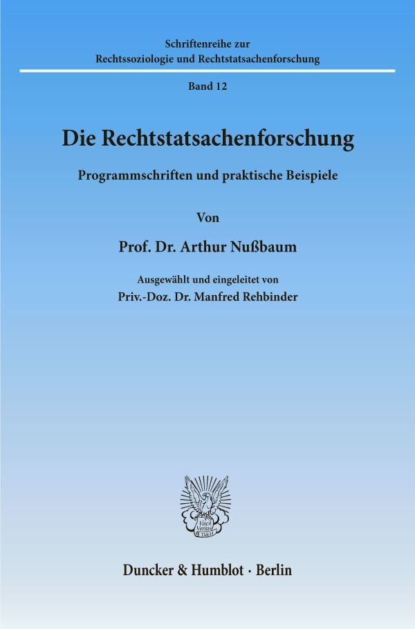Cover: 9783428020904 | Die Rechtstatsachenforschung. | Arthur Nußbaum | Taschenbuch | 166 S.