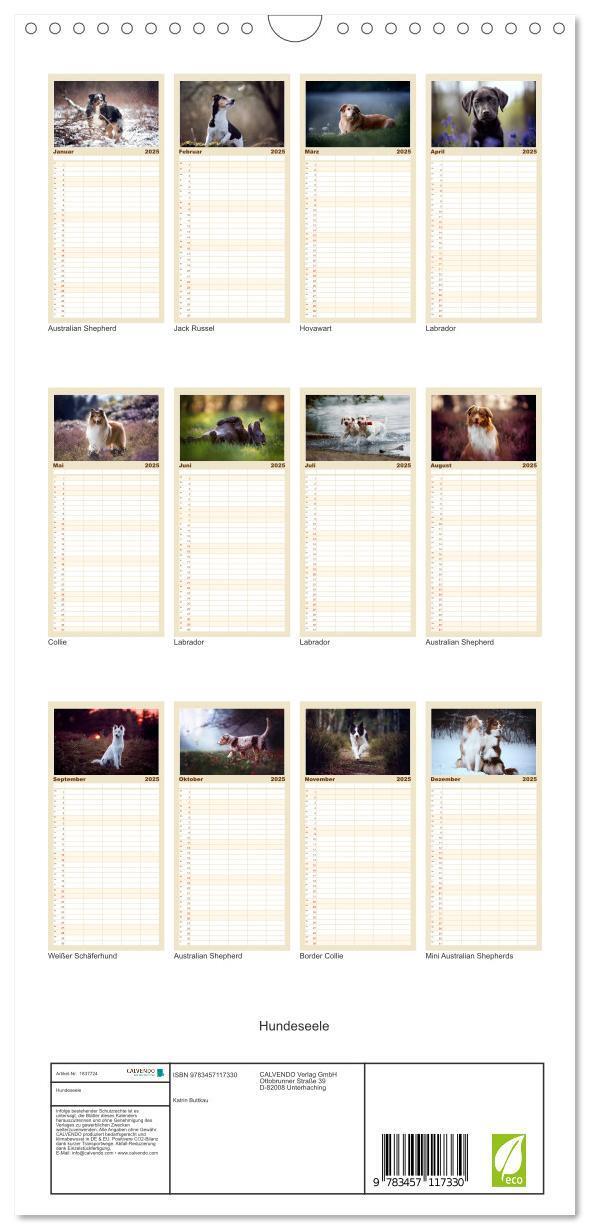 Bild: 9783457117330 | Familienplaner 2025 - Hundeseele mit 5 Spalten (Wandkalender, 21 x...