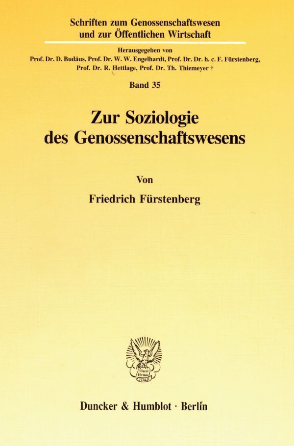 Cover: 9783428084319 | Zur Soziologie des Genossenschaftswesens. | Friedrich Fürstenberg
