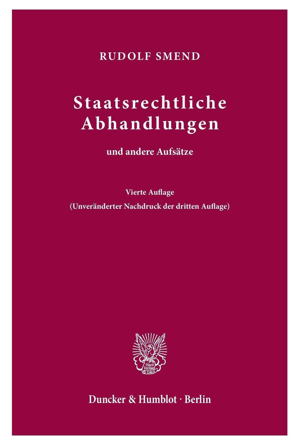 Cover: 9783428080809 | Staatsrechtliche Abhandlungen | und andere Aufsätze. | Rudolf Smend