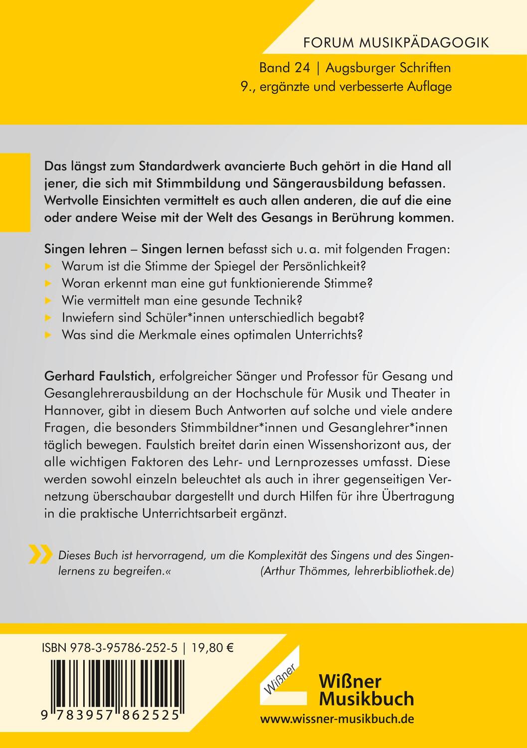Rückseite: 9783957862525 | Singen lehren - Singen lernen | Gerhard Faulstich | Taschenbuch | 2020