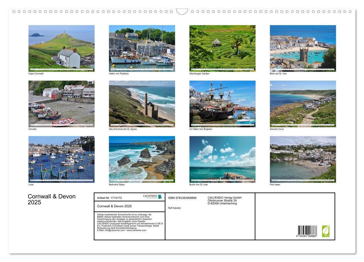 Bild: 9783383908866 | Cornwall &amp; Devon 2025 (Wandkalender 2025 DIN A2 quer), CALVENDO...