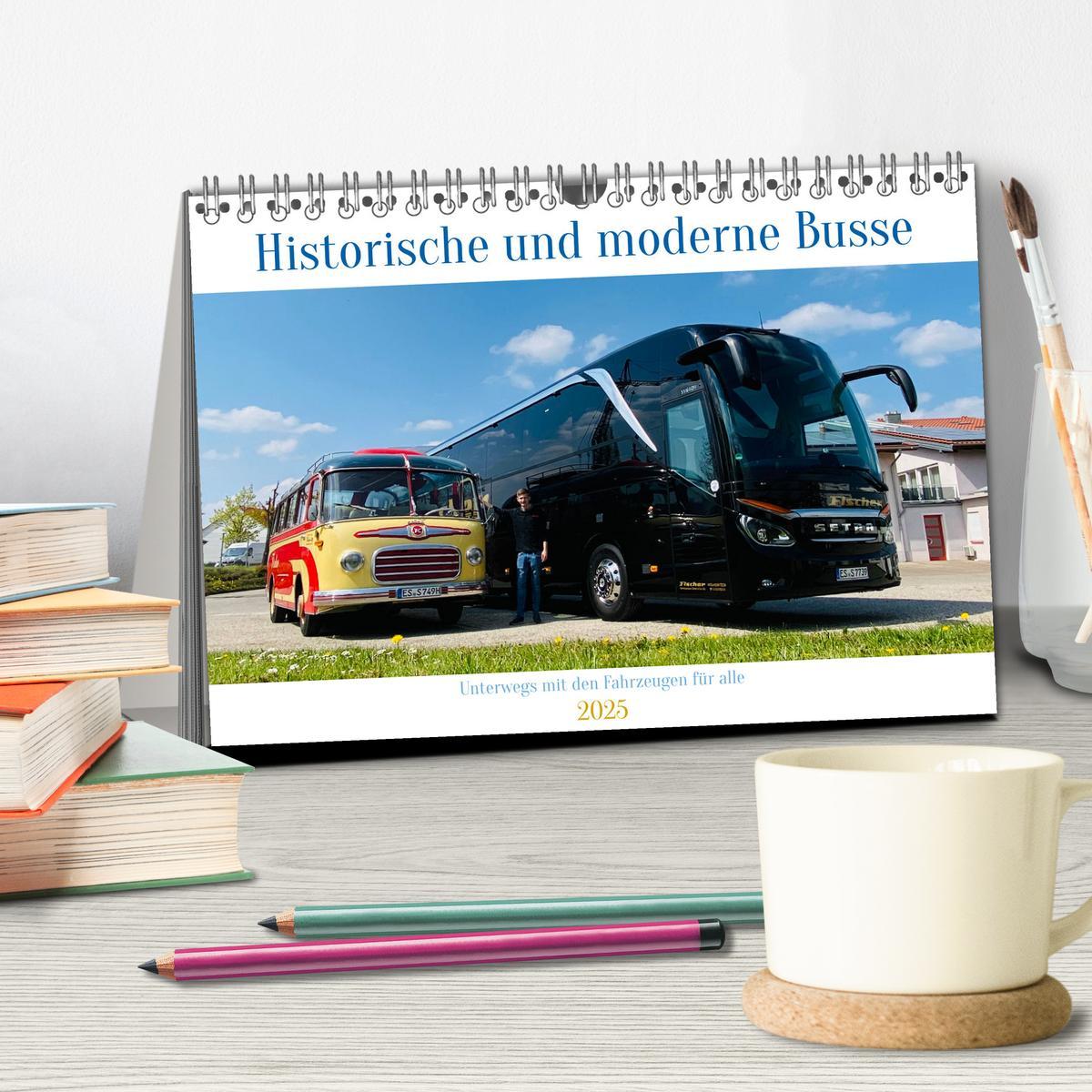 Bild: 9783383898495 | Historische und moderne Busse (Tischkalender 2025 DIN A5 quer),...