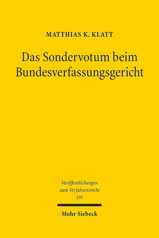 Cover: 9783161611193 | Das Sondervotum beim Bundesverfassungsgericht | Matthias K. Klatt