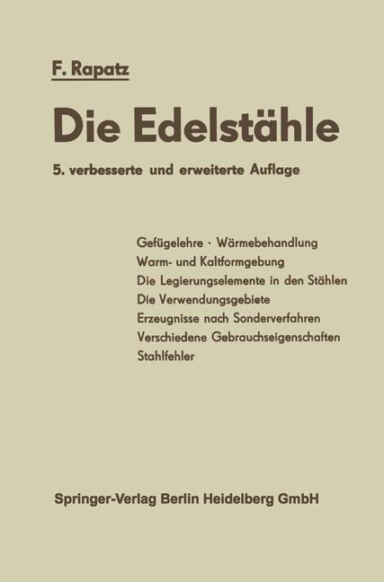 Cover: 9783642862366 | Die Edelstähle | F. Rapatz | Taschenbuch | Paperback | VII | Deutsch