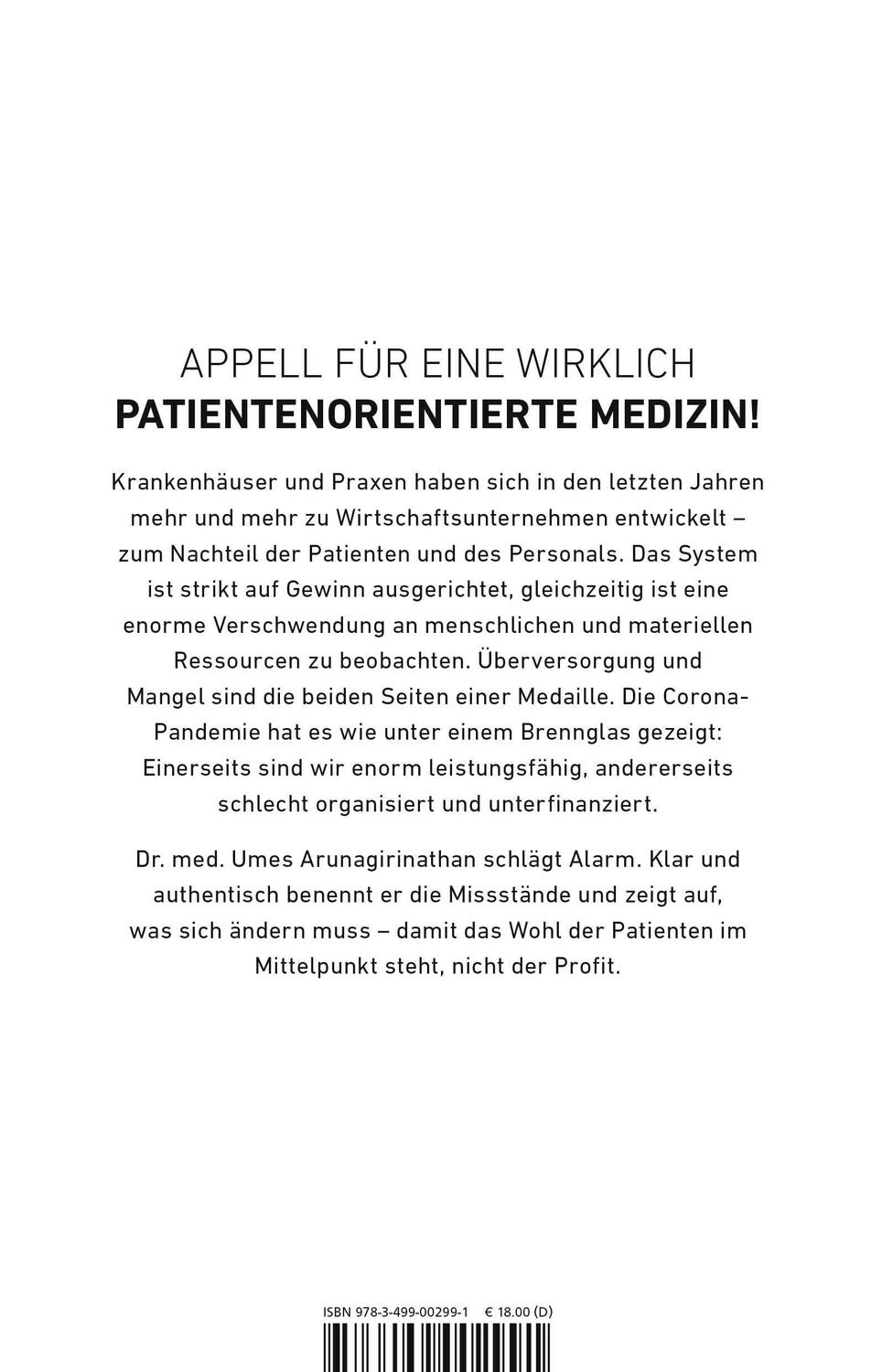 Rückseite: 9783499002991 | Der verlorene Patient | Umes Arunagirinathan | Taschenbuch | 224 S.