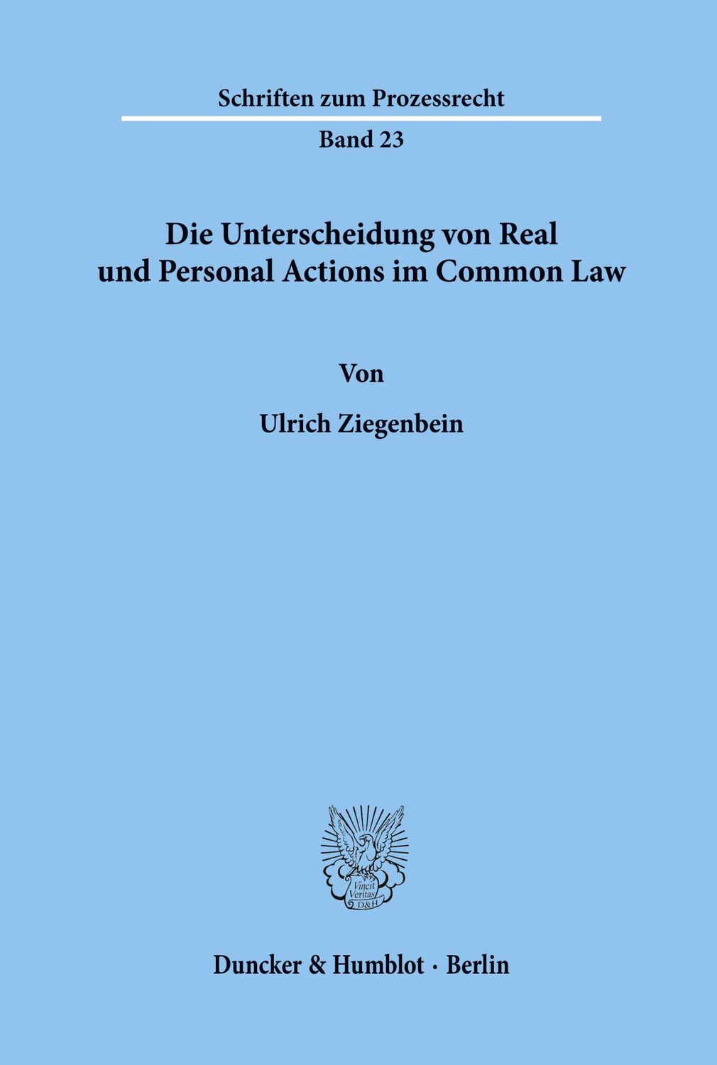 Cover: 9783428024902 | Die Unterscheidung von Real und Personal Actions im Common Law. | Buch