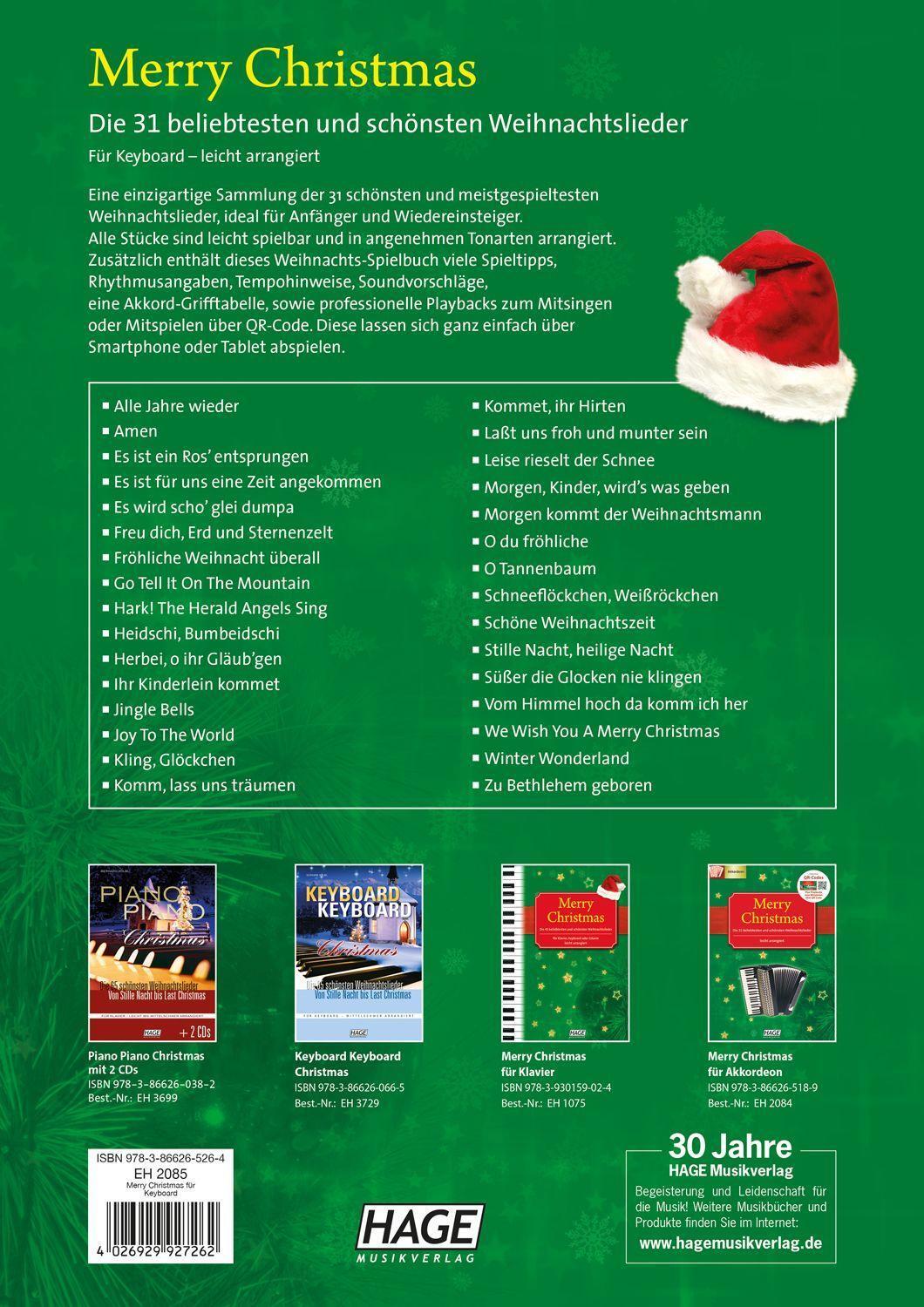 Bild: 9783866265264 | Merry Christmas für Keyboard | HAGE Musikverlag | Taschenbuch | 2021
