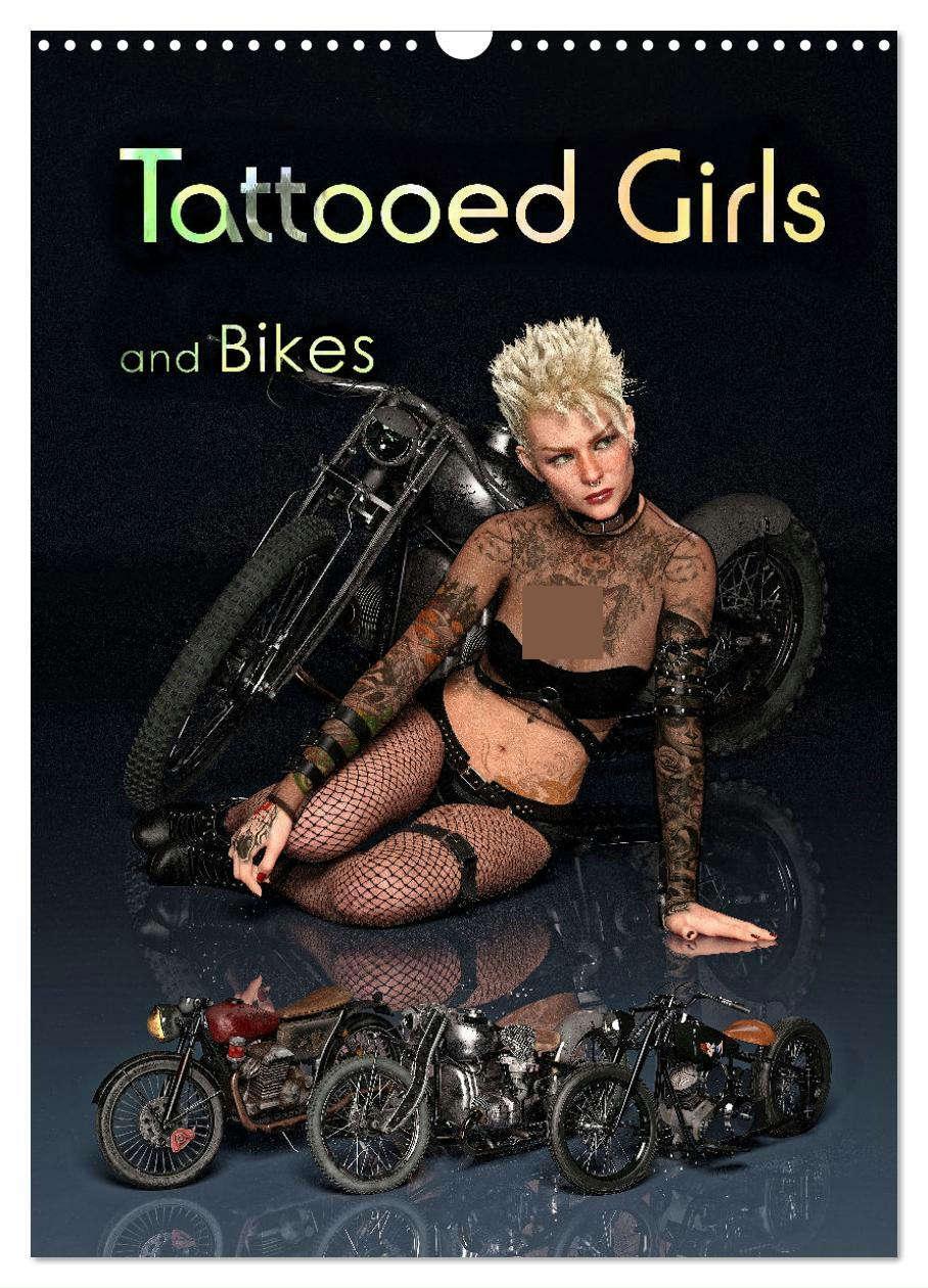 Cover: 9783675641372 | Tattooed Girls and Bikes (Wandkalender 2024 DIN A3 hoch), CALVENDO...