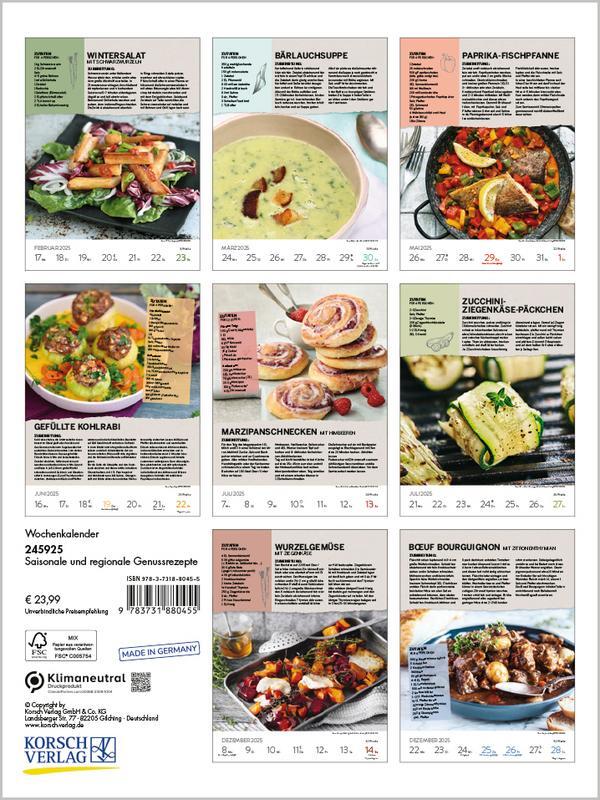 Bild: 9783731880455 | Saisonale und regionale Genussrezepte 2025 | Verlag Korsch | Kalender