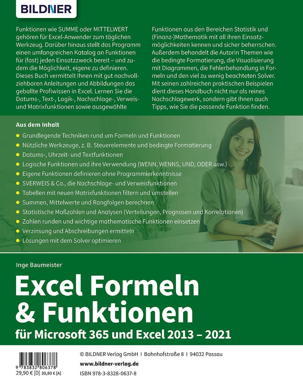 Rückseite: 9783832806378 | Excel Formeln und Funktionen: Profiwissen im praktischen Einsatz