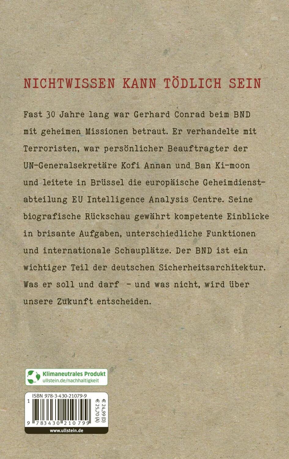 Rückseite: 9783430210799 | Keine Lizenz zum Töten | Gerhard Conrad (u. a.) | Buch | Deutsch