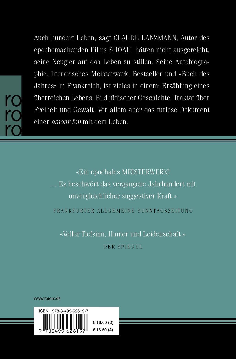 Rückseite: 9783499626197 | Der patagonische Hase | Claude Lanzmann | Taschenbuch | Deutsch | 2012