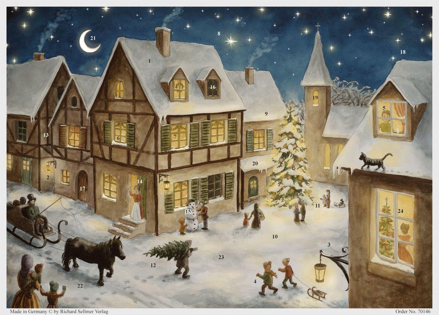 Cover: 4025985701465 | Adventskalender "Weihnachtsabend im Dorf" | Papier-Adventskalender