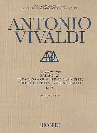 Cover: 9790041913070 | Laetatus Sum. Salmo 121 Rv 607 | Critical Edition, Softcover | Vivaldi