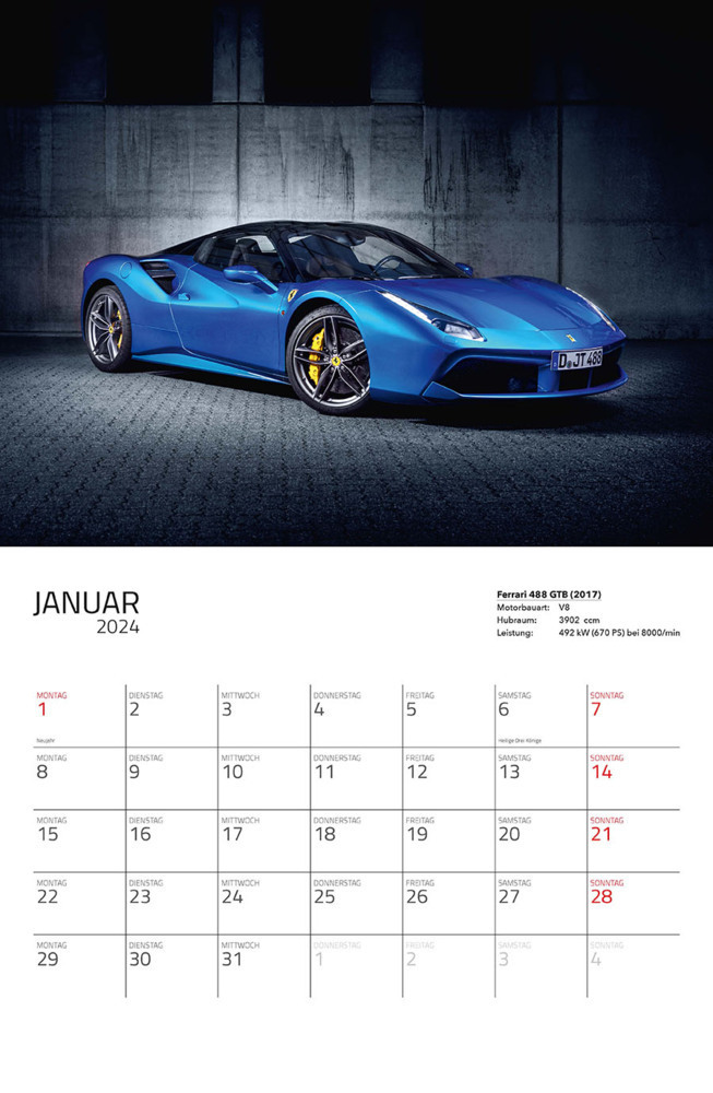Bild: 9783966647403 | Supersportwagen Kalender 2024 | Eintragkalender Supercars | Stein