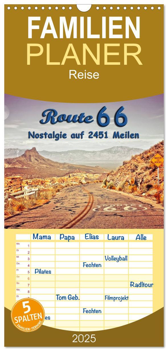 Cover: 9783457116739 | Familienplaner 2025 - Nostalgie auf 2451 Meilen - Route 66 mit 5...