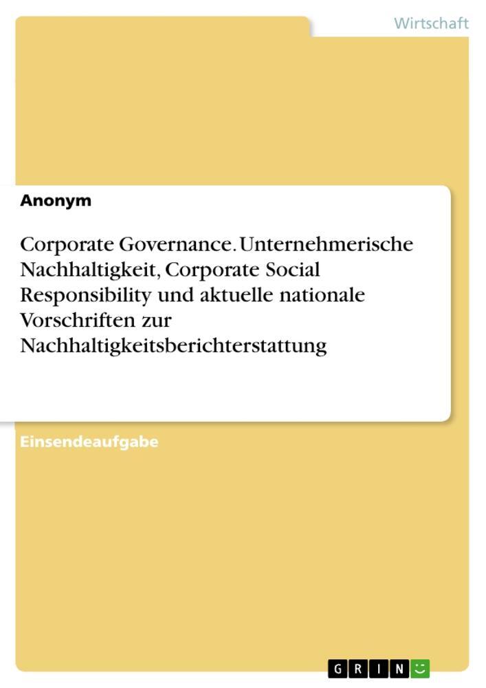 Cover: 9783389058732 | Corporate Governance. Unternehmerische Nachhaltigkeit, Corporate...