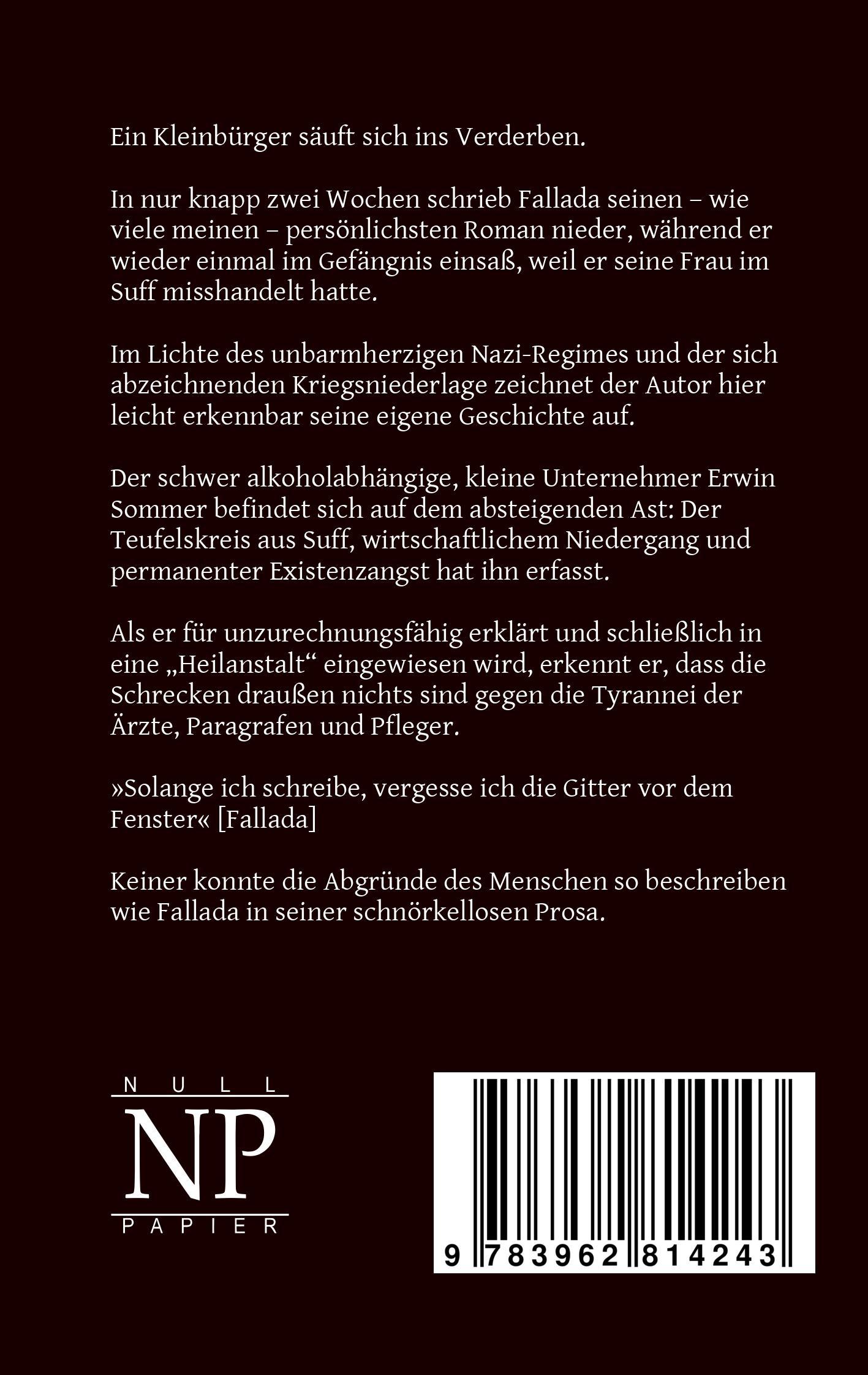 Rückseite: 9783962814243 | Der Trinker | Ungekürzte und kommentierte Ausgabe | Hans Fallada