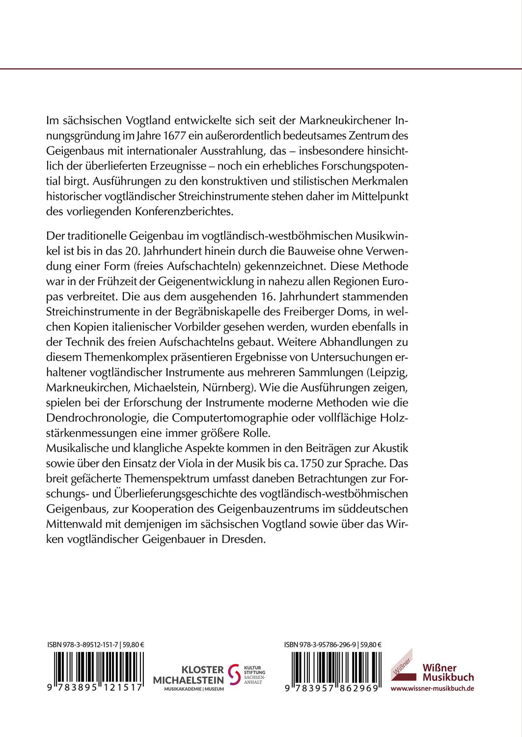 Rückseite: 9783957862969 | Der Streichinstrumentenbau im sächsischen Vogtland | Taschenbuch
