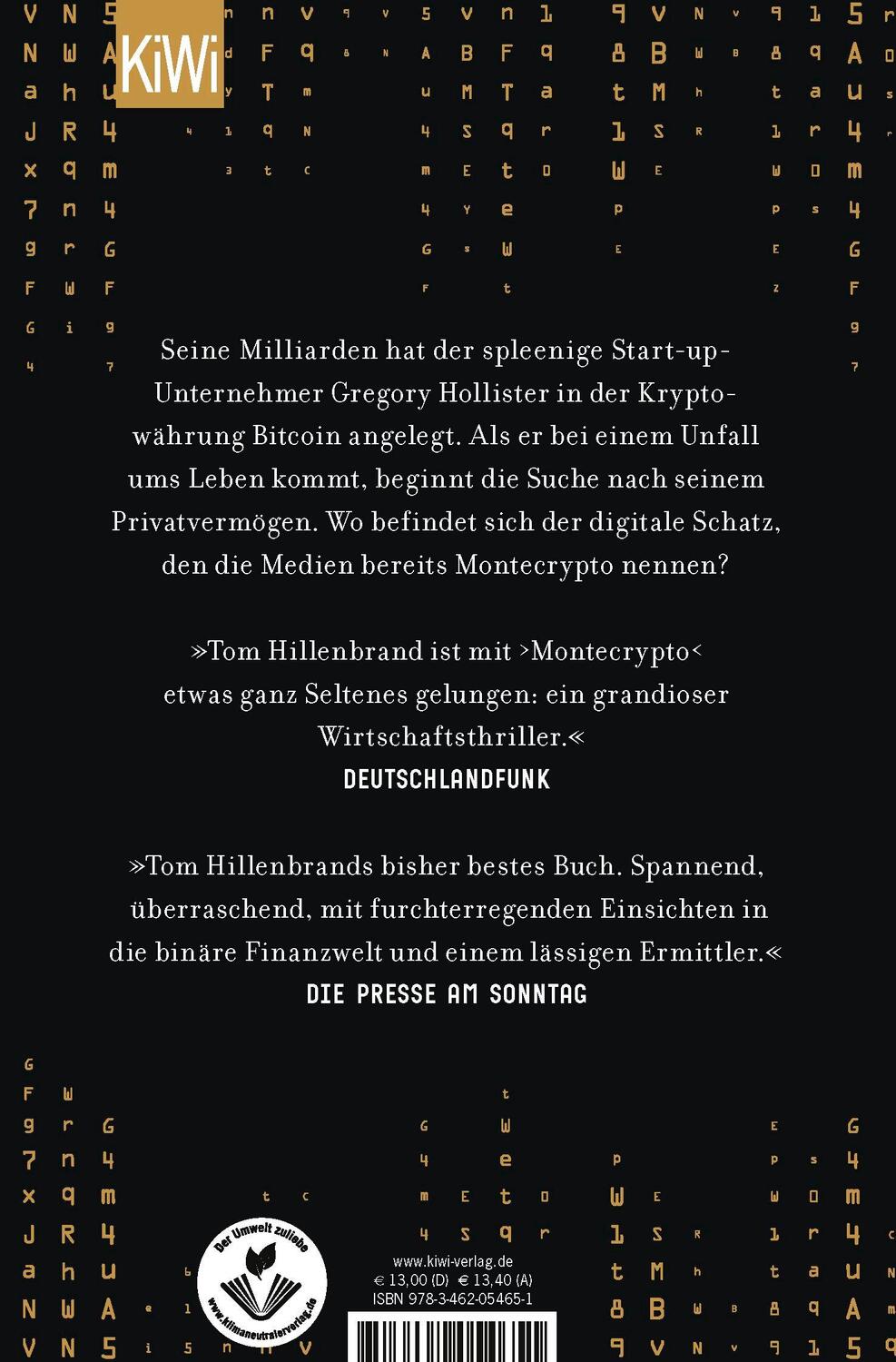 Rückseite: 9783462054651 | Montecrypto | Thriller | Tom Hillenbrand | Taschenbuch | 443 S. | 2022