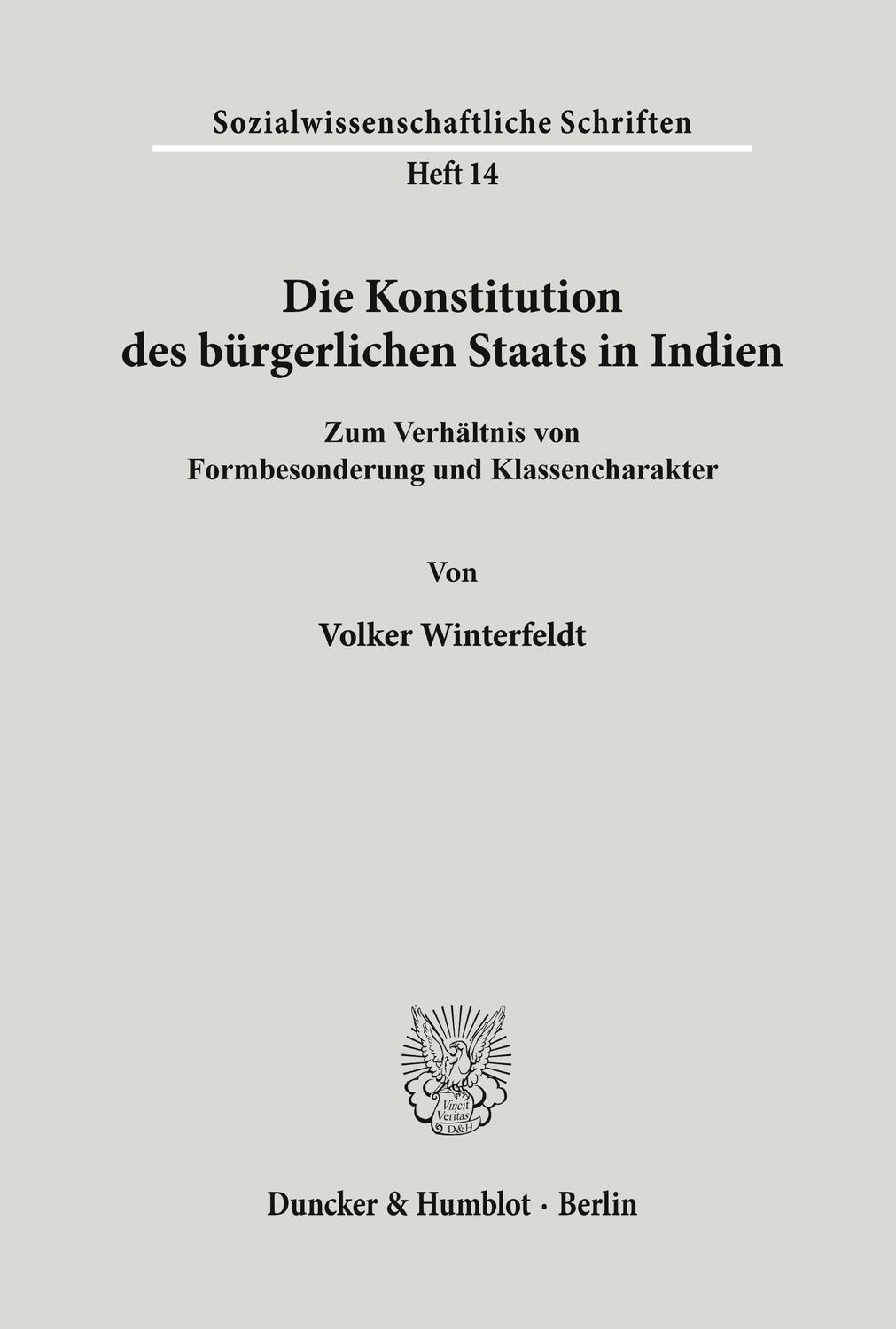 Cover: 9783428061716 | Die Konstitution des bürgerlichen Staats in Indien. | Winterfeldt