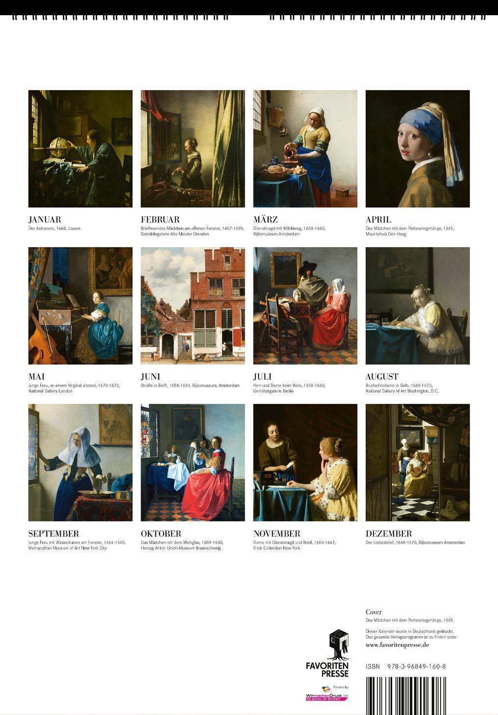 Rückseite: 9783968491608 | Vermeer. Wandkalender 2025 | Meisterwerke. | Johannes Vermeer | 14 S.