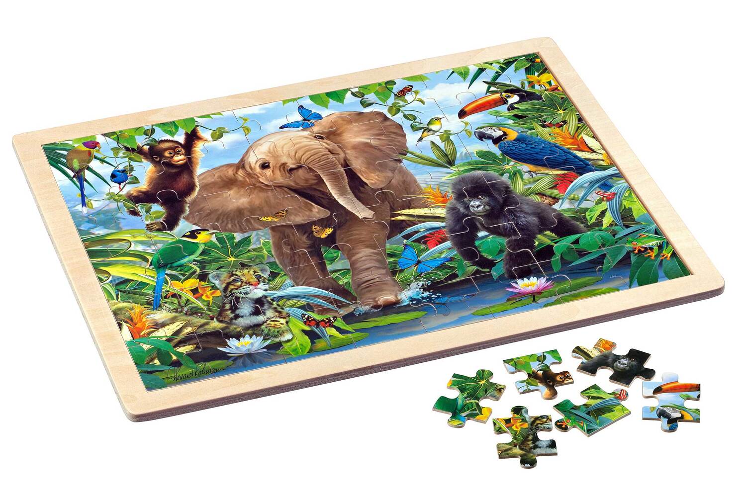 Cover: 4014156090026 | Philos 9002 - Rahmenpuzzle, Junior Jungle, Tierpuzzle, Holz, 48 Teile