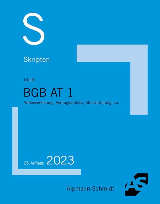 Cover: 9783867528856 | Skript BGB AT 1 | Jan Stefan Lüdde | Taschenbuch | 169 S. | Deutsch