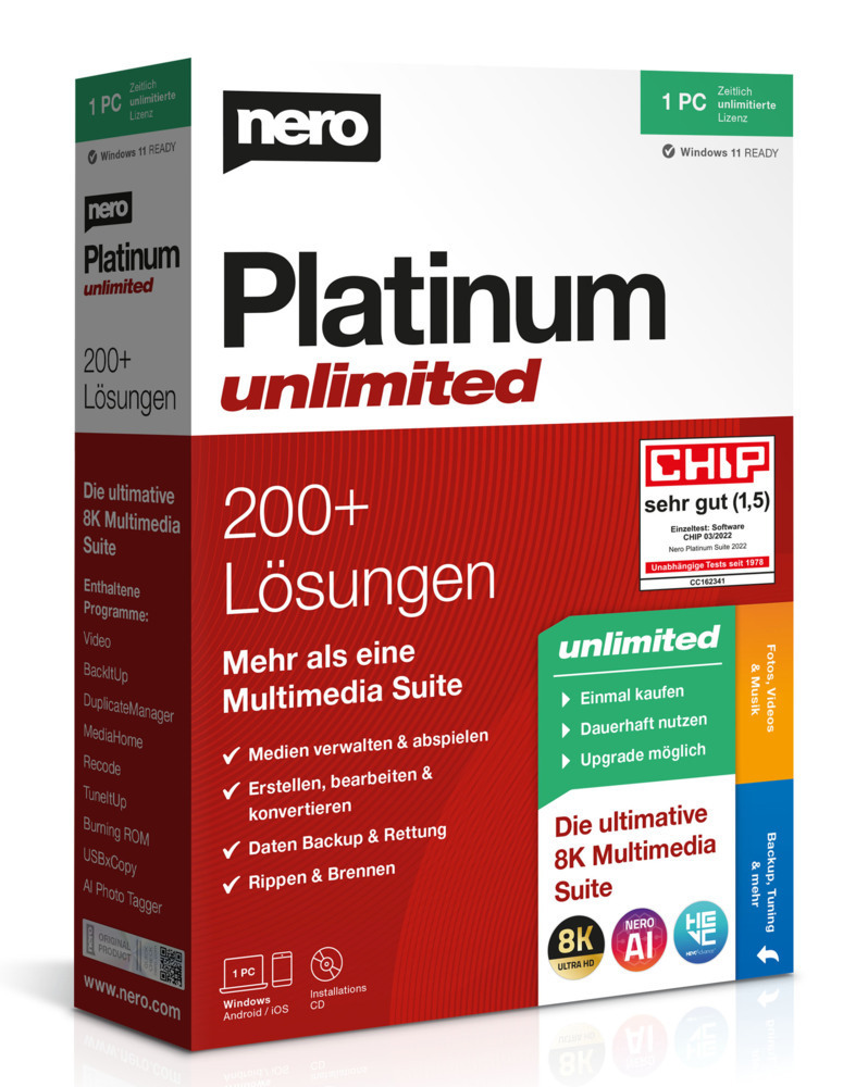 Cover: 4052272002943 | Nero Platinum Unlimited, 1 CD-ROM | CD-ROM | Deutsch | 2022 | Nero AG