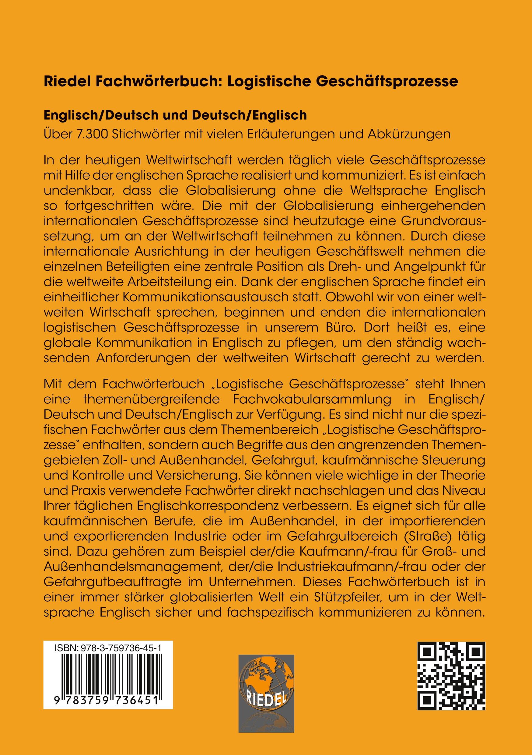 Rückseite: 9783759736451 | Logistische Geschäftsprozesse | Stefan Riedel | Taschenbuch | Deutsch