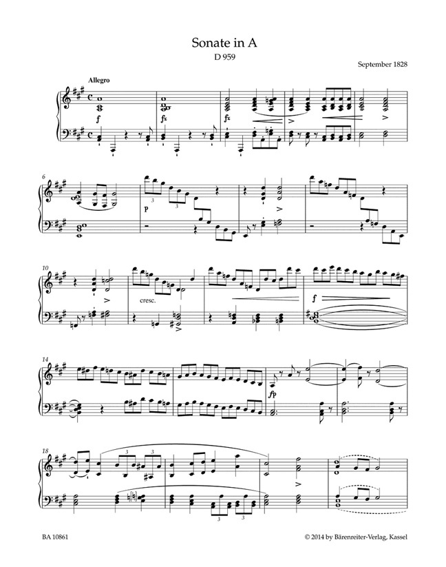 Cover: 9790006521074 | Sonate für Klavier A-Dur D 959 | Bärenreiter Urtext | Franz Schubert