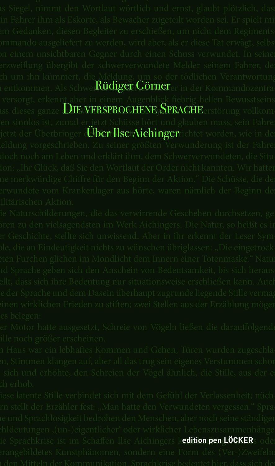 Cover: 9783990981085 | Die versprochene Sprache | Über Ilse Aichinger | Rüdiger Görner | Buch