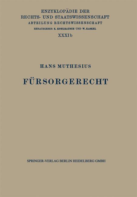 Cover: 9783642938047 | Fürsorgerecht | Hans Muthesius | Taschenbuch | Paperback | xii