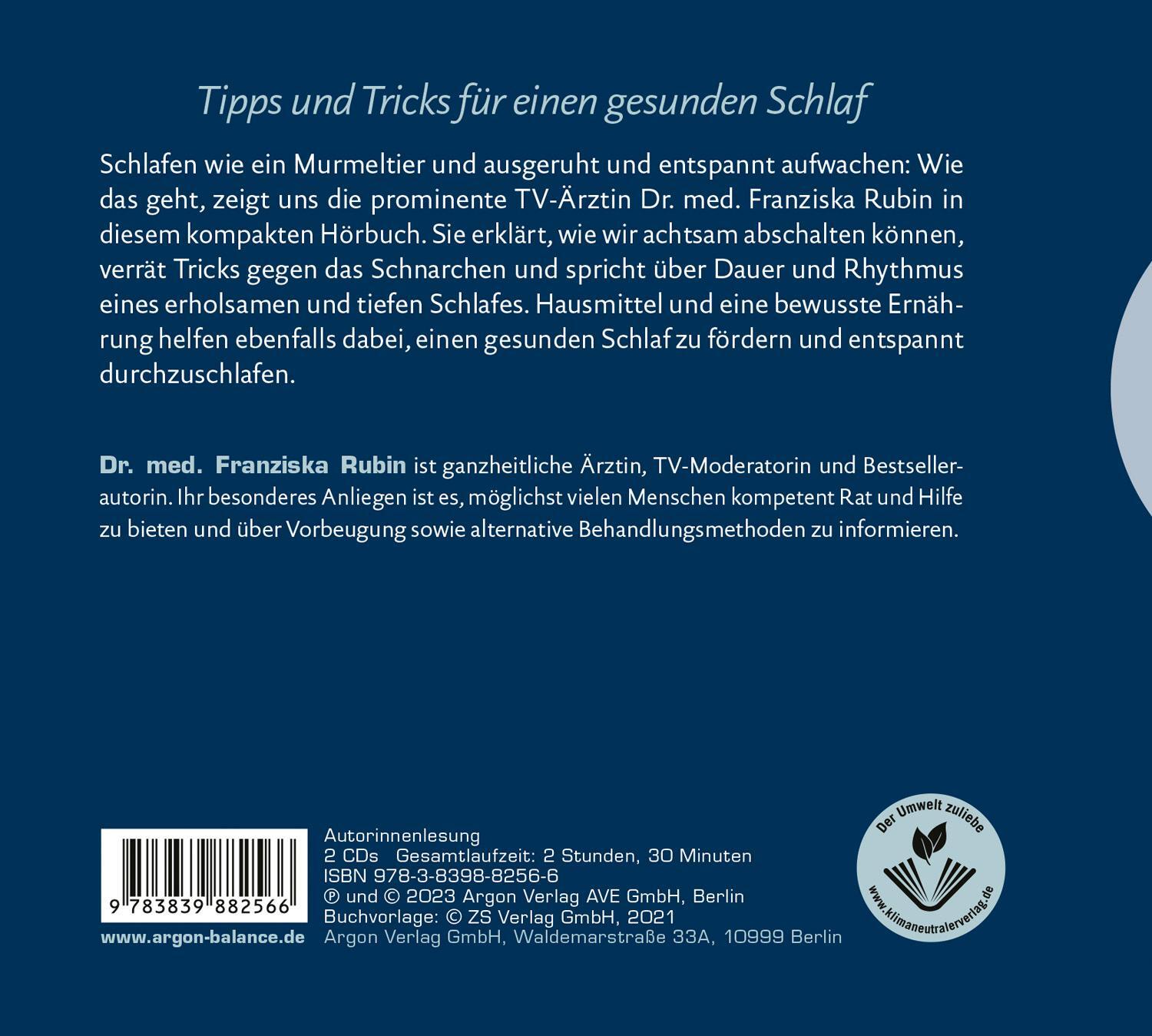 Rückseite: 9783839882566 | Mein kleines Hörbuch vom guten Schlaf | Franziska Rubin | Audio-CD