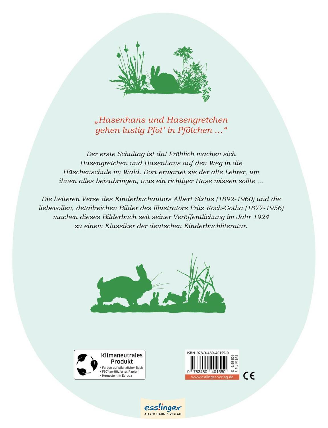 Rückseite: 9783480401550 | Die Häschenschule: Großes Pappbilderbuch in Ei-Form | Albert Sixtus