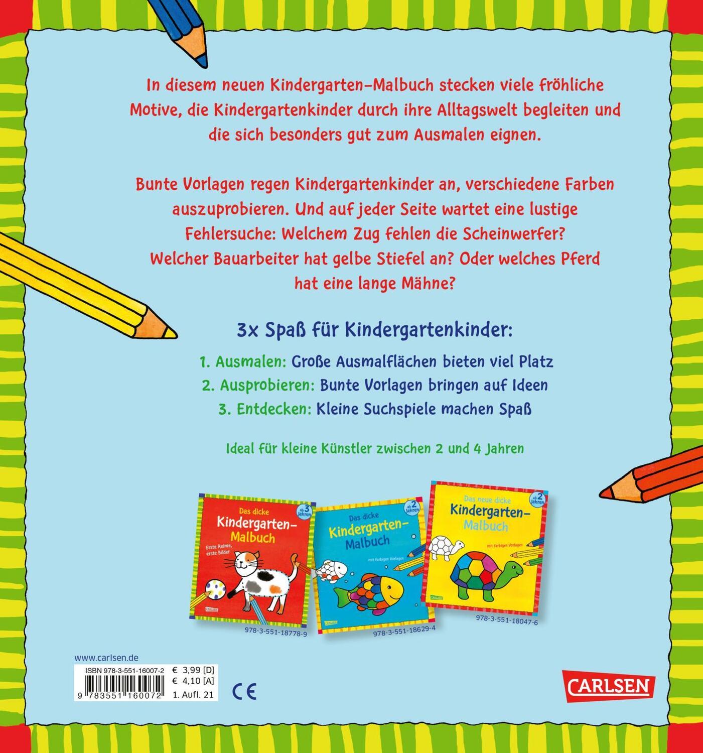 Rückseite: 9783551160072 | Das dicke Kindergarten-Malbuch: Draußen unterwegs | Malen ab 2 Jahren