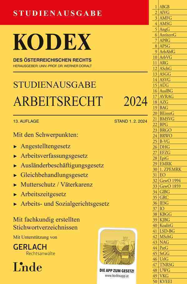 Cover: 9783707349511 | KODEX Studienausgabe Arbeitsrecht 2024 | Studienausgabe | Doralt