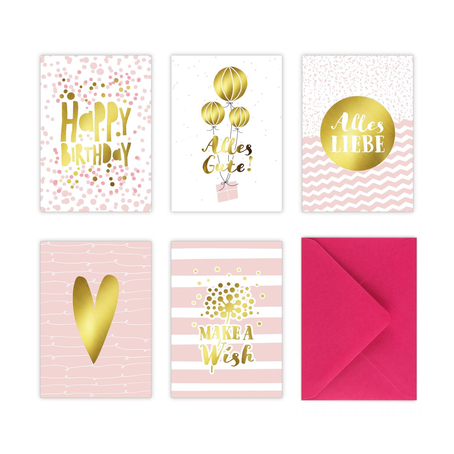 Cover: 9783961118120 | 5 Geburtstagskarten im Set inkl. Umschläge in pink. Rosa...