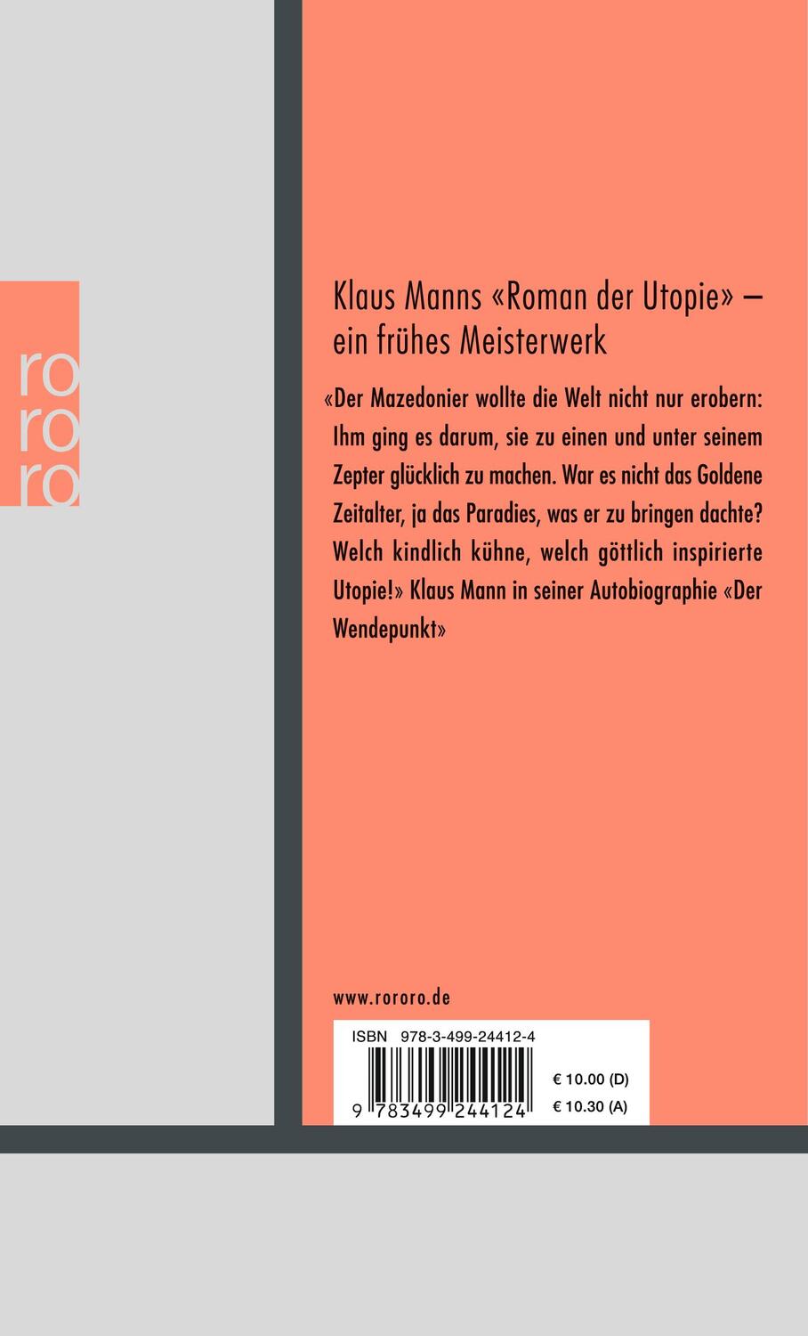 Rückseite: 9783499244124 | Alexander | Roman der Utopie | Klaus Mann | Taschenbuch | Deutsch