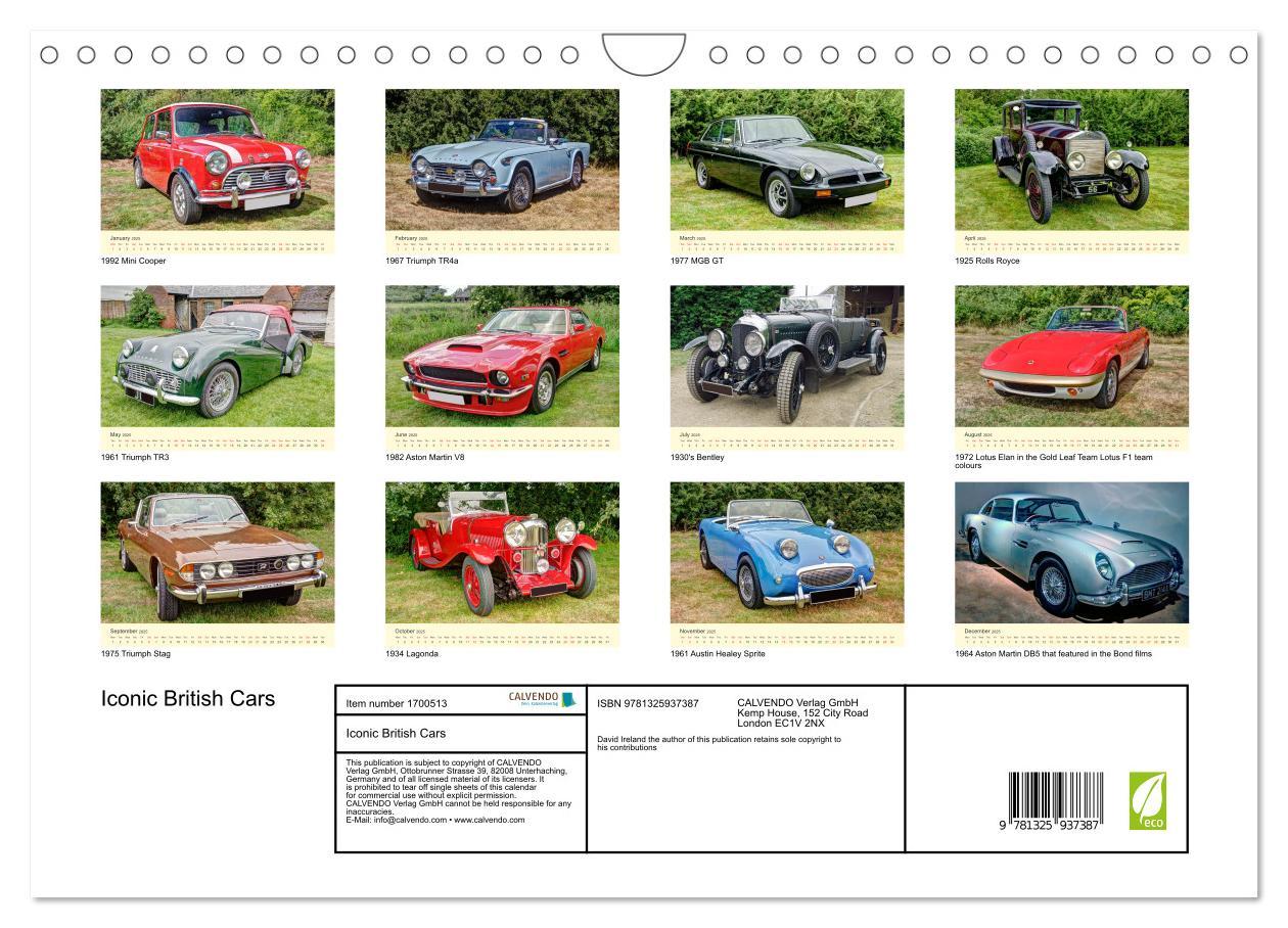 Bild: 9781325937387 | Iconic British Cars (Wall Calendar 2025 DIN A4 landscape), CALVENDO...