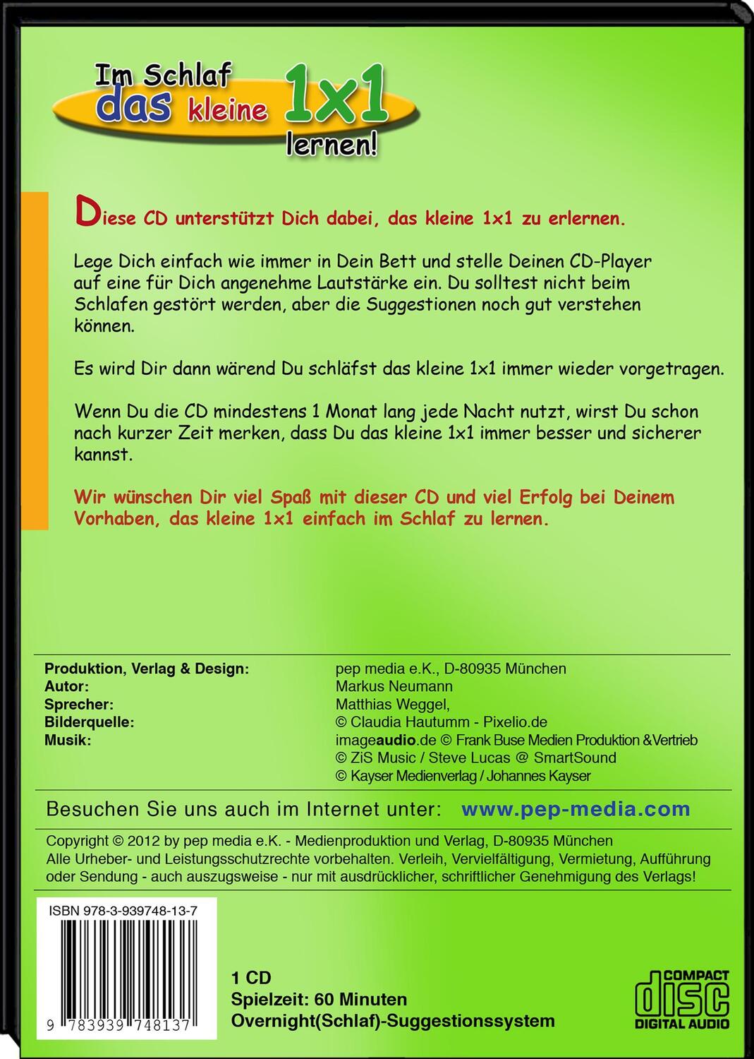 Rückseite: 9783939748137 | Im Schlaf das kleine 1x1 lernen! | Markus Neumann | Audio-CD | Deutsch