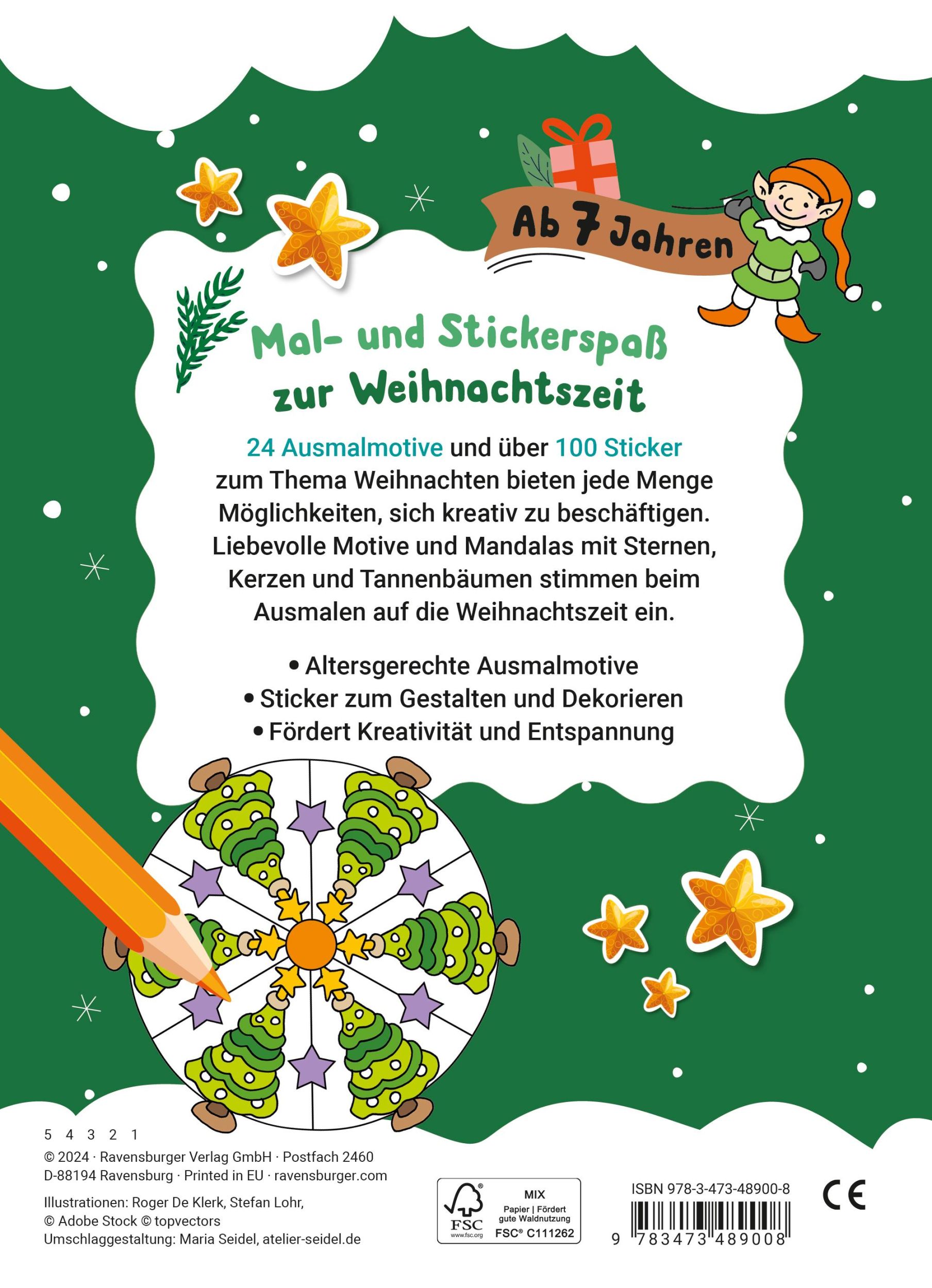 Rückseite: 9783473489008 | Mein liebstes Weihnachtsmalheft mit Stickern ab 7 | Roger De Klerk